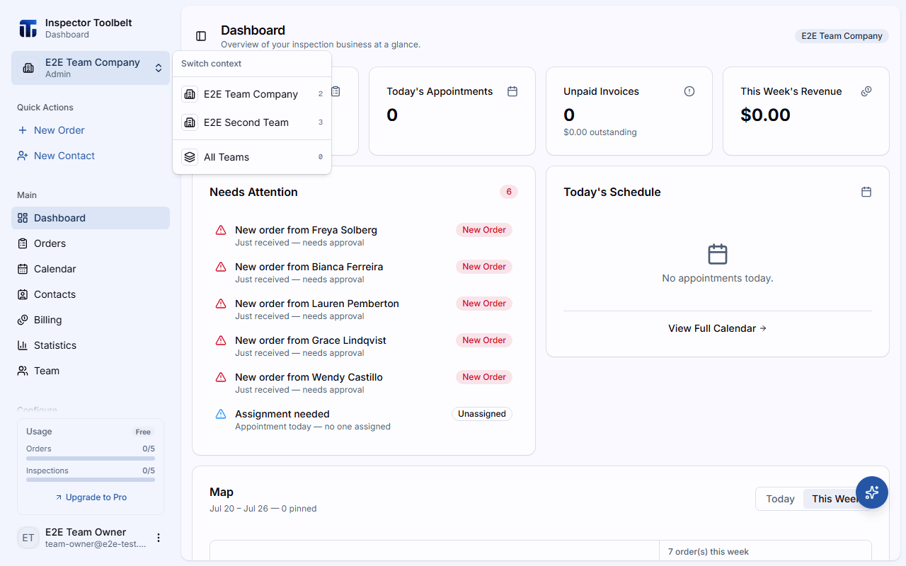 The open team switcher showing the personal account, teams, and All Teams options