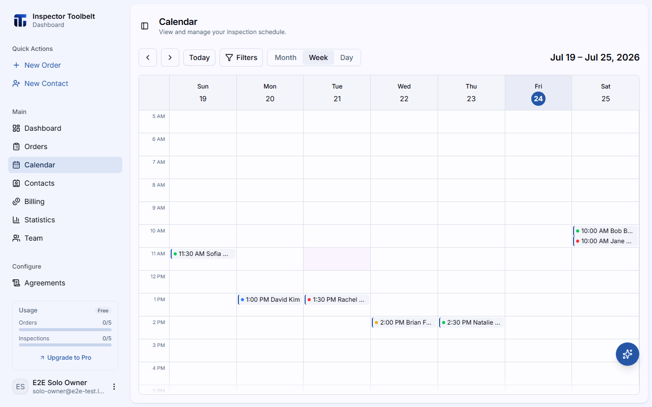 The calendar in week view showing the hourly time grid